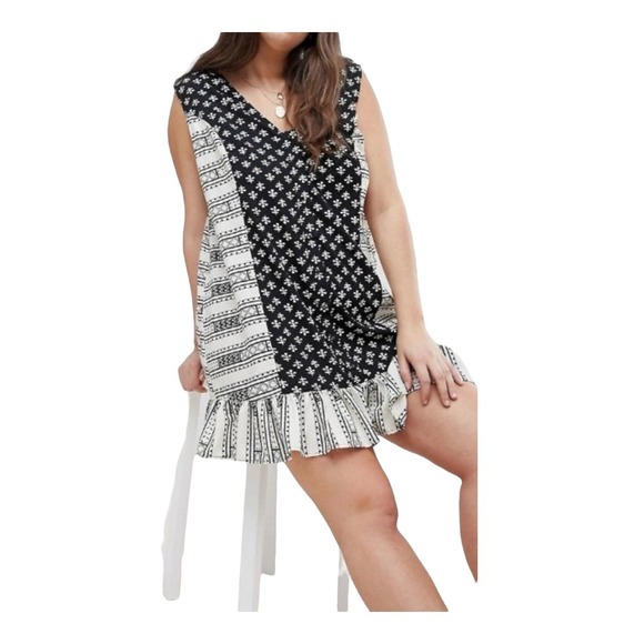ASOS Mini Dress Black White Print Sleeveless Ruffle Hem Side Cutout Women Size 6 - Picture 14 of 14